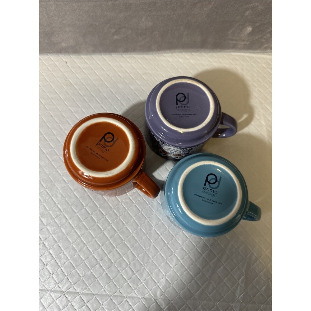 Prima Designs Day Of Dead Sugar Skulls Stacked Coffee Mugs Lot of 3‎ & Stand - Picture 5 of 6